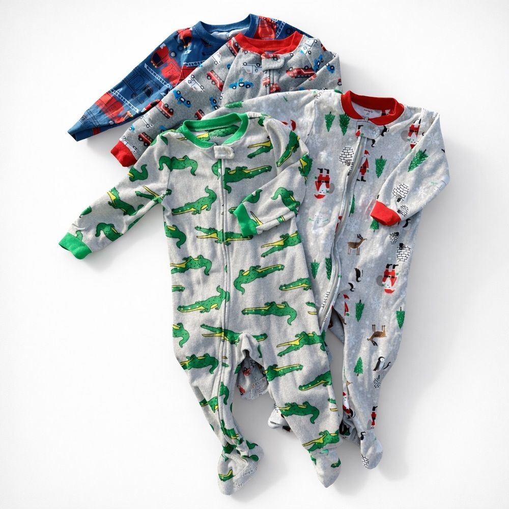Carter’s Pajama Bundle Boys 2T Lot of 4 Fleece Footed Sleepers Zip Up Pajamas